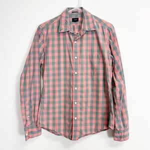 J Crew Shirt Mens Small Pink Gray Plaid Button Down Slim Fit Casual Preppy